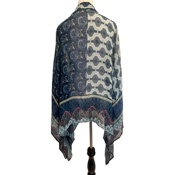 Akemi & Kin Open Kimono Cape Womens One Size Teal Asymmetrical Topper Boho Wrap - Picture 3 of 5